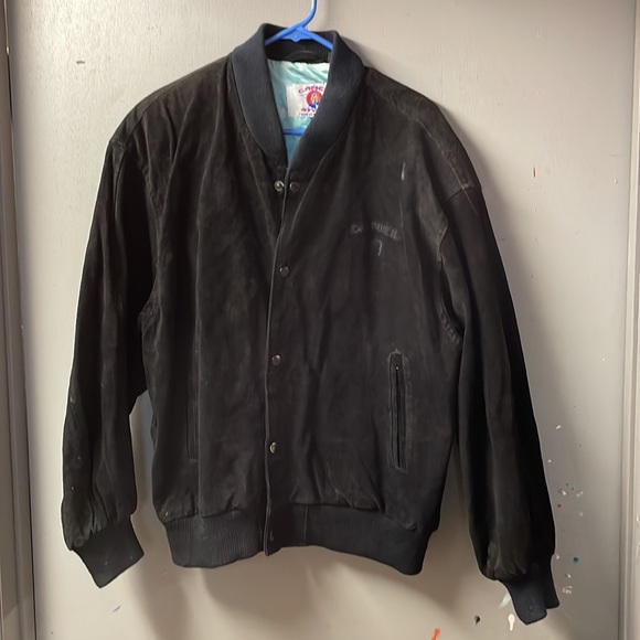 Vintage Black Suede Camel Bomber Jacket XL Advertising - Picture 2 of 9